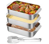 3 PCS Plats à Paner en Acier Inoxydable, Plat de Cuisson Chapelure Rectangulaire, Empilables Bac Alimentaire avec Pince à Paner, pour Viande, Poisson, Légumes, Gratin, 32x19x5 cm