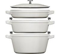 Staub Ensemble cocotte, poêle et 3 casseroles rondes – fonte, empilable, truffe blanche