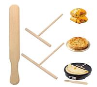 3 PCS Spatule Crepe en Bois de HêTre,Épandeur Poussoir Crêpe Râteau,Forme en T Spatule A Crepe Rake Crepe Spreader,Etaleur Crepe,Repartiteur Pate a Crepe,Crepes Distributeurs pour Pancakes,Cuisson.
