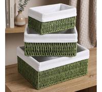 3 pièces/1 pièce Panier de rangement en rotin tressé à la main, tailles SML, plateau organisateur de bureau, porte-cosmétiques, porte-clés, porte-snacks, bac de décoration multi-scènes pour chambre, s