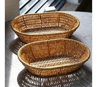 3 pièces/1 pièce Plateau tressé en rotin fait main, panier à fruits en rotin tressé, assiette à collations, plateau tressé, assiette à frites, assiette à poulet frit, panier à fruits, assiette ovale p