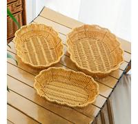 3 pièces/1 pièce Plateau tressé fait main style rotin, panier à fruits style rotin, plateau de rangement pour collation et aliments, assiette ovale peu profonde tressée, assiette de pique-nique extéri