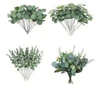 3 pièces/30 pièces/60 pièces Tiges d'eucalyptus argenté artificiel mixtes, feuilles d'eucalyptus séchées lâches pour arrangement floral, bouquet, décoration de vase de mariage, Saint-Valentin, décorat