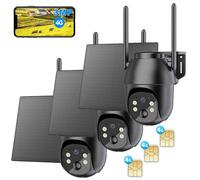 3 pièces 4G LTE caméra de surveillance extérieur batterie avec carte SIM 2K sans fil solaire PTZ caméra IP extérieure sans WLAN IR/vision nocturne couleur détection PIR