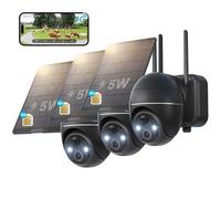 3 pièces 4G LTE caméra de surveillance extérieure batterie avec carte SIM 2K sans fil solaire PTZ caméra IP en plein air sans WLAN couleur vision nocturne PIR de détection