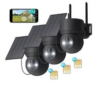3 pièces 4G LTE caméra de surveillance extérieure solaire avec carte SIM 2K HD PTZ caméra sans fil sans WLAN extérieur batterie couleur vision nocturne PIR de détection