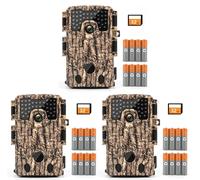 3 pièces 4K caméra pour animaux sauvages avec détecteur de mouvement vision nocturne, 120 ° angle de détection caméra pour la faune avec carte de 32 Go et 8 piles en plein air et de sécurité caméra de