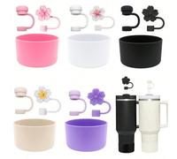 3 pièces Accessoires compatibles avec les tasses 30-40 oz, 1 pièce Chapeau de paille fleur de pommier mignon, 1 pièce Capuchons de paille en silicone, 1 pièce Manchon de protection en silicone pour le