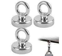 3 Pièces Aimant Néodyme à Œillet Ø25mm, Force de Traction 20kg, Aimant Puissant en Boîtier Acier pour Ramasser Vis Fixation, Rond