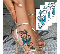 3 pièces Autocollants de tatouage temporaire style rétro 3D bleu papillon, tatouages factices imperméables durant 2-5 jours, convient aux femmes et aux hommes, couvre les cicatrices, pour les bras, po
