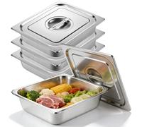 3 Pièces Bac Gastronorme, Bac Inox Alimentaire avec Couvercle, Plat Inox Barbecue, Plat Rectangulaire pour Mariner Viande, Escalopes, Empilable Set à Panure, Récipient pour Cuisine 32,5x26,5x6,5cm