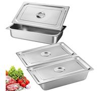3 Pièces Bac Gastronorme, Bac Inox Alimentaire avec Couvercle, Plat Inox Barbecue, Plat Rectangulaire pour Mariner Viande, Escalopes, Empilable Set à Panure, Récipient pour Cuisine (32.5x17.5x6.5cm)