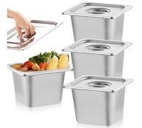 3 Pièces Bacs GN 1/6 en Inox avec Couvercle, Set de 3 Bacs Gastro Empilables Empilable Set à Panure 17,5 x 16,5 x 10 cm, Alimentaire, Résistant à la Chaleur, Idéal pour Panure, Cuisine