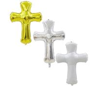 3 Pièces Ballon de Baptême de Croix en Aluminium pour Fête | Décoration Colorée Ficelle, Motif Cartoon en Relief, Surface Lisse, pour Première Communion, Murs et Jardin Extérieur