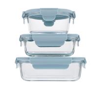 3 Pièces Boîte à Bento en Verre Réutilisable, Four et Micro-ondes | Coloris Bleu, Nettoyage Facile, pour Riz et Légumes, Adultes, Parents, Bureau, École, Fêtes