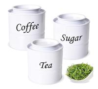 3 Pièces Boîtes à Café, Thé et Sucre, Ensemble de Boîtes de Cuisine en Fer Blanc, 350ML Boîtes de Rangement Hermétiques, Élégantes Boîtes pour Thé, Café et Sucre, Parfait pour le Coin Café (Blanc)