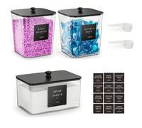 3 pièces Boîtes de rangement pour la buanderie, Boîte de rangement pour capsules de lessive, Boîte de rangement pour poudre de lessive transparente de grande capacité avec couvercle noir et étiquette,
