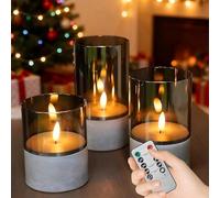 3 Pièces Bougie LED, H10/12.5/15CM Bougie Chauffe Plat LED avec Télécommandes, Bougie Led Flamme Vacillante pour Décoration de Noël,Halloween, salle de Bains, Mariage, Anniversair, Ø 8CM