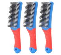 3 Pièces Brosse à Poils Métalliques en Acier, Manche Silicone | Poils Renforcés Serrés, Tête Inclinée, Nettoyage Intensif des Grilles Barbecue et Poêles en Fonte
