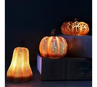 3 Pièces Citrouille de Décoration LED, Deco Halloween Interieur, Citrouille Lumineuse, Decoration Bougie à Pile Résine Orange Lumière Festival Fête
