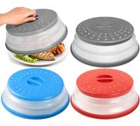 3 Pièces Cloche Micro Onde, Couvercle Pliable Chauffant des Aliments avec Trou De Vapeur Panier Filtre à Fruits, 3 Couleurs
