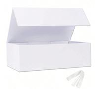 3 pièces Coffret cadeau de luxe, fermeture magnétique, décoration de ruban. Idéal pour les cadeaux de témoin de mariage, mariage, Noël, Halloween, anniversaire (Blanc) 5 pièces (taille moyenne),1 pièc
