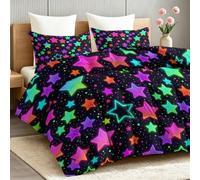 3 pièces Couette Légère Été 200x200 cm pour lit 2 Personnes - Espace Étoile Irisée & Pois, 200 GSM Microfibre Douce Couette réversible avec 2 taies d'oreiller 65x65 cm pour, Multicolore