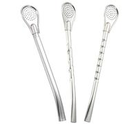 3 Pièces Cuillère Paille Inoxydable Argenté, Longue Poignée | Trou Fin, Bord Lisse Poli, Mélange Cocktail, Café et Glace, Usage Quotidien