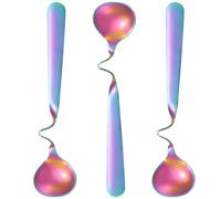 3 Pièces Cuillères à Manche Courbé en Acier Inoxydable, Long Rond | Finition Polie Brillante et Délicate, Lot pour Miel, Café, Dessert, Yaourt