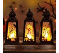 3 Pièces Decoration Halloween Exterieur, Lanterne Halloween Bougie Lampe, LED Citrouille Lumineuse, Automne Deco Halloween Interieur Suspension, Citrouille Photophore Haloween (Lumière Chaude)
