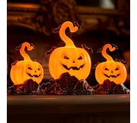 3 Pièces Decoration Halloween Interieur Exterieur, Deco Halloween Citrouille Lumineuse LED, Citrouille de Décoration, Lanterne Halloween Bougie Lampe, Automne Deco Halloween Interieur Suspension