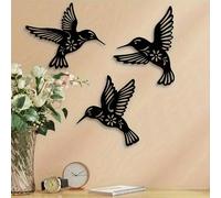 3 pièces Décoration murale en acrylique de colibri, design ajouré, convient pour le salon et la chambre, décoration murale plate 2D | Art mural | Structure en acrylique, décoration d'oiseau 3 piècesPM