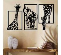 3 pièces Décoration murale en métal de forme d'animaux africains, 35 cm/15,75 po, formes de girafe, éléphant, zèbre, art mural en métal découpé au laser moderne, peinture en fer pour décoration intéri