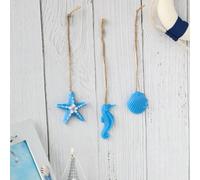 3 pièces Décoration murale suspendue thème océan, Ornement suspendu style océan hippocampe étoile de mer coquillage, Art mural de plage rustique en corde de chanvre, Décoration suspendue vie marine bo