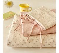3 pièces Ensemble de couette 100% polyester série florale de printemps 2026 avec design color block, coloris AB, style frais et féminin. Comprend 2 taies d'oreiller avec nœud papillon + 1 housse de co