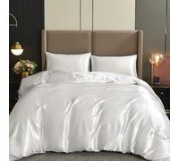 3 pièces Ensemble de housse de couette couleur unie en satin, ensemble de literie en satin doux et soyeux, comprenant : 1 housse de couette avec 4 attaches aux coins et fermeture à glissière + 2 taies