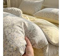 3 pièces Ensemble de housse de couette florale jaune citron vibrant de la série printemps 2026 en 100% polyester avec design color block AB, 2 taies d'oreiller à nœud papillon + 1 housse de couette, c