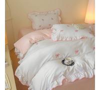 3 pièces Ensemble de housse de couette volantée brodée avec nœud papillon, très grande taille, tissu doux, fermeture éclair et lien, convient pour la décoration de chambre de fille, respirant et facil