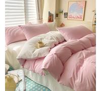 3 pièces Ensemble de literie rose clair et blanc crème, 1 housse de couette et 2 taies d'oreiller, literie de dortoir pour garçons et filles, décoration de maison simple et à la mode, literie de chamb