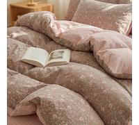 3 pièces Ensemble de literie série florale de printemps 2026 en 100% polyester avec blocs de couleurs AB, comprenant 2 taies d'oreiller avec nœud papillon + 1 couette, convient pour toutes les saisons