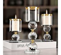 3 pièces Ensemble de porte-bougies en cristal - Décoration de bureau thème romantique élégant, convient pour le dîner, l'anniversaire et les célébrations de fête - Centre de table à la bougie de luxe 