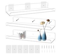3 Pièces Etagere Murale sans Percage, Acrylique Etanche Etagere Murale avec Crochet Adhésif et Vis, 30cm Etagère Murale, Etagere sans Percage pour Salle de Bain, Salon, Chambre à Coucher