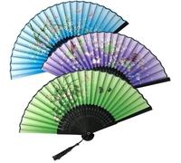 3 Pièces Éventails Pliants en Soie et Bambou, Vent Frais Portatif pour Décoration Maison, Danse, Usage Quotidien