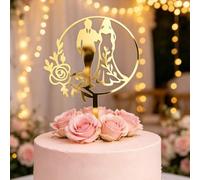3 pièces Figurine de couple en acrylique doré, Décoration de gâteau pour la Saint-Valentin, Décoration de gâteau pour anniversaire de mariage, Décoration de gâteau de fiançailles, Décoration de gâteau