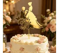 3 pièces Figurine de couple en acrylique doré, Décoration de gâteau pour la Saint-Valentin, Décoration de gâteau pour anniversaire de mariage, Décoration de gâteau de fiançailles, Décoration de gâteau