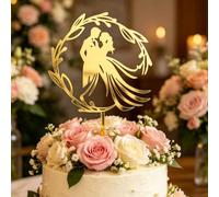 3 pièces Figurine de couple en acrylique doré, Slogan de cadeau de gâteau de la Saint-Valentin, Décoration de gâteau de mariage, Décoration de gâteau d'anniversaire, Décoration de gâteau de fiançaille