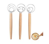 3 pièces Fouet à Pâte, Fouet à pâte danois, Mélangeur à Manche en Bois, Acier Inoxydable Mélangeur Pâte à Main,(3 tailles incluses)