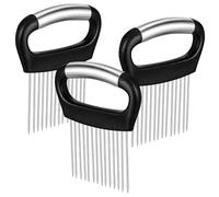3 Pièces Fourche à Oignons en Acier Inoxydable, Noire | Poignée Ergonomique Antidérapante, Dents Espacées Régulièrement, pour Tomates et Oignons, Découpe Uniforme