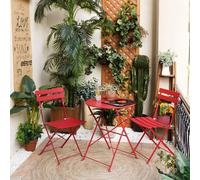 3 pièces Grand patio Bistro Set Premium Acier Pliable Rouge