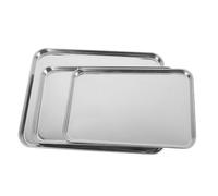 3 Pièces Grand Plat Rectangulaire en Acier Inoxydable | Fond Plat Empilable, Bords Lisses, Finition Miroir Élégante, Adapté, aux Fruits Service Traiteur Professionnel